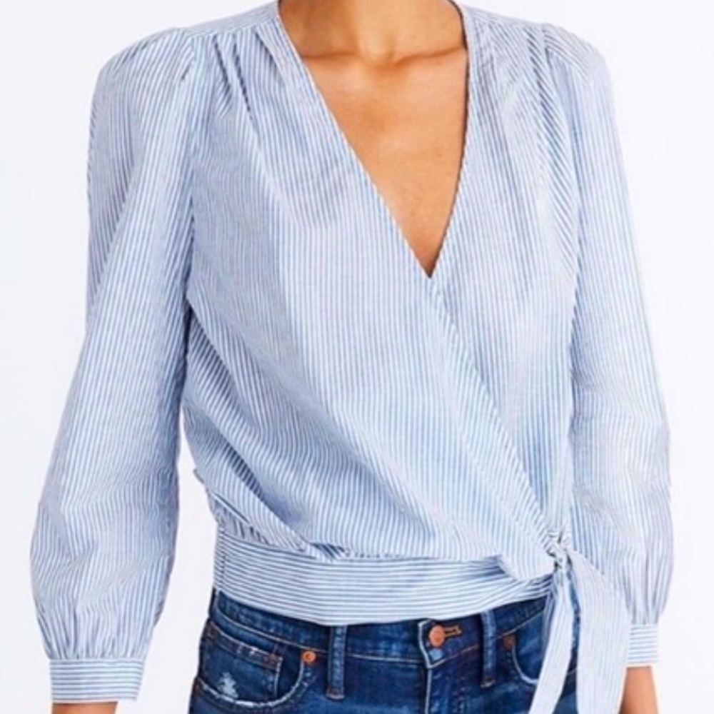 Madewell Light Blue/White Pin Stripe Wrap Blouse